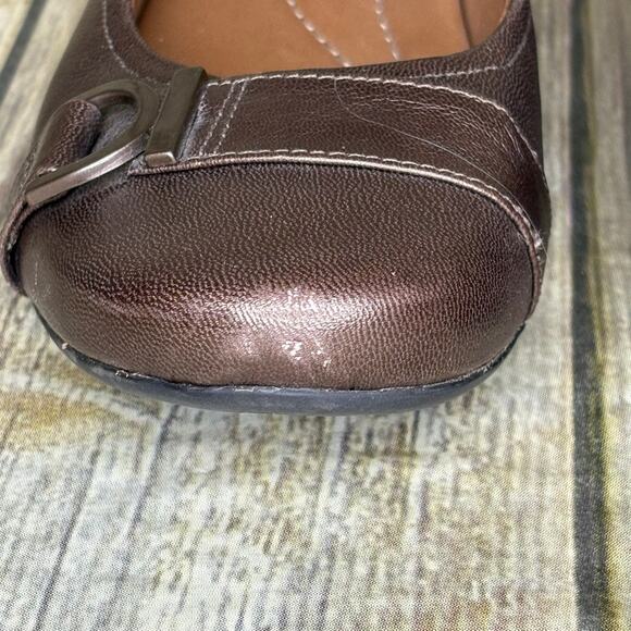 Clarks Concert Band Preppy Brown Metallic Leather Wedge Flat Womens Sz 6.5M - Picture 3 of 9